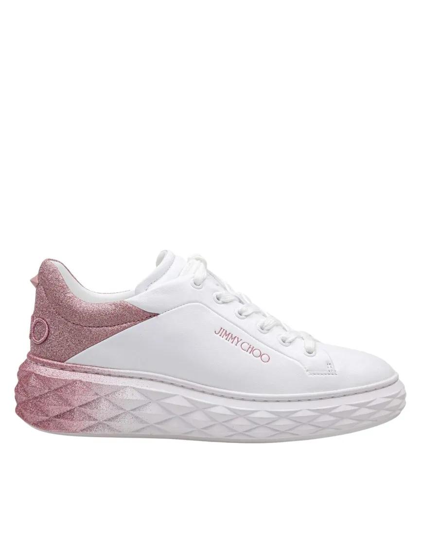 Jimmy Choo Low-Top Sneakers - White Leather Glitter Degrade' Sneakers in wit