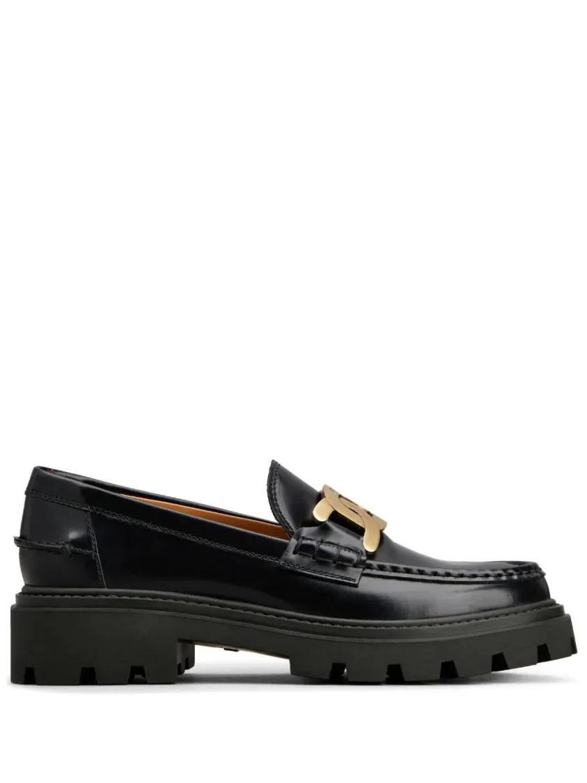 - Leather Loafers With Gold-Tone Buckle in zwart