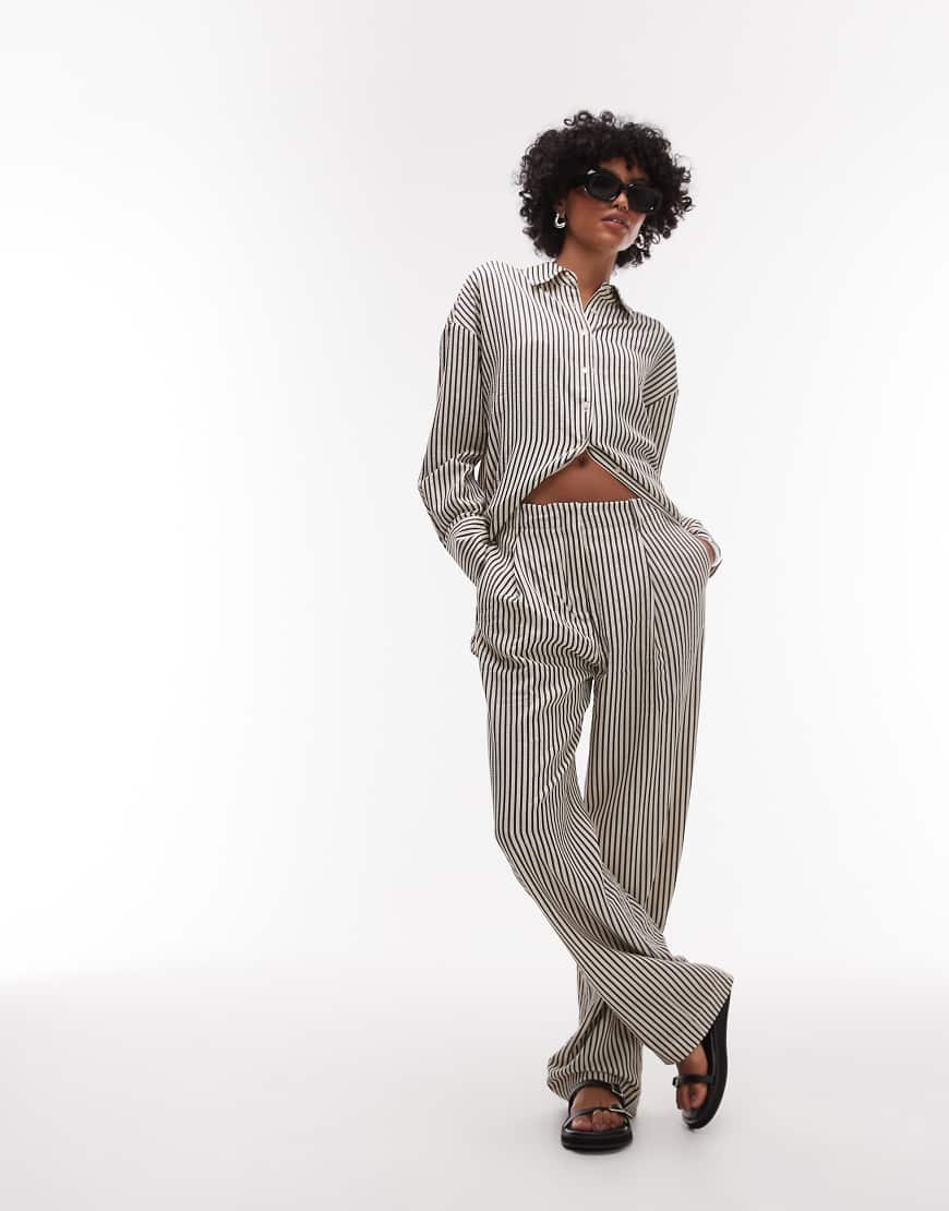Mango - Hose in Schwarz und Weiß gestreift mit elastischem Bund und geradem Bein, Kombiteil