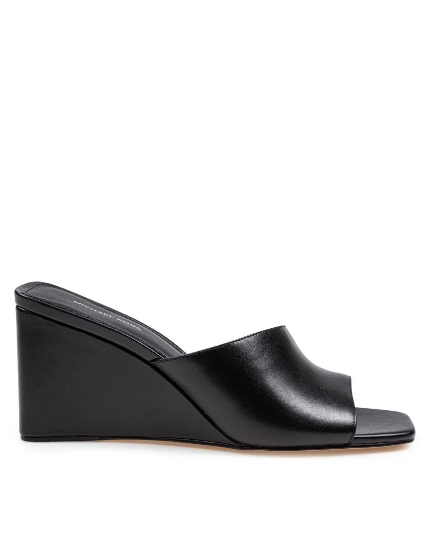 Michael Kors Sandalen - Black Merriam Wedge Leather Clogs in zwart
