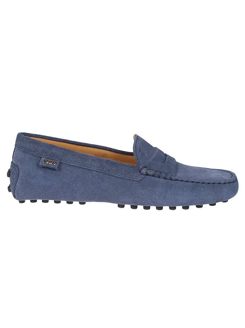 - Moccasin-Style Leather Loafers With Rubber Studded in blauw