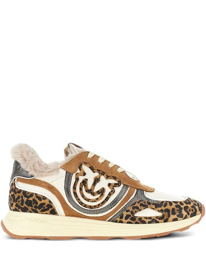 Pinko Low-Top Sneakers - Leopard Print Sneakers in beige