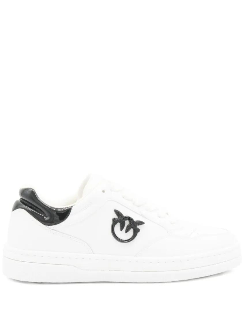 Pinko Low-Top Sneakers - White Leather Sneakers With Black Emblem in wit