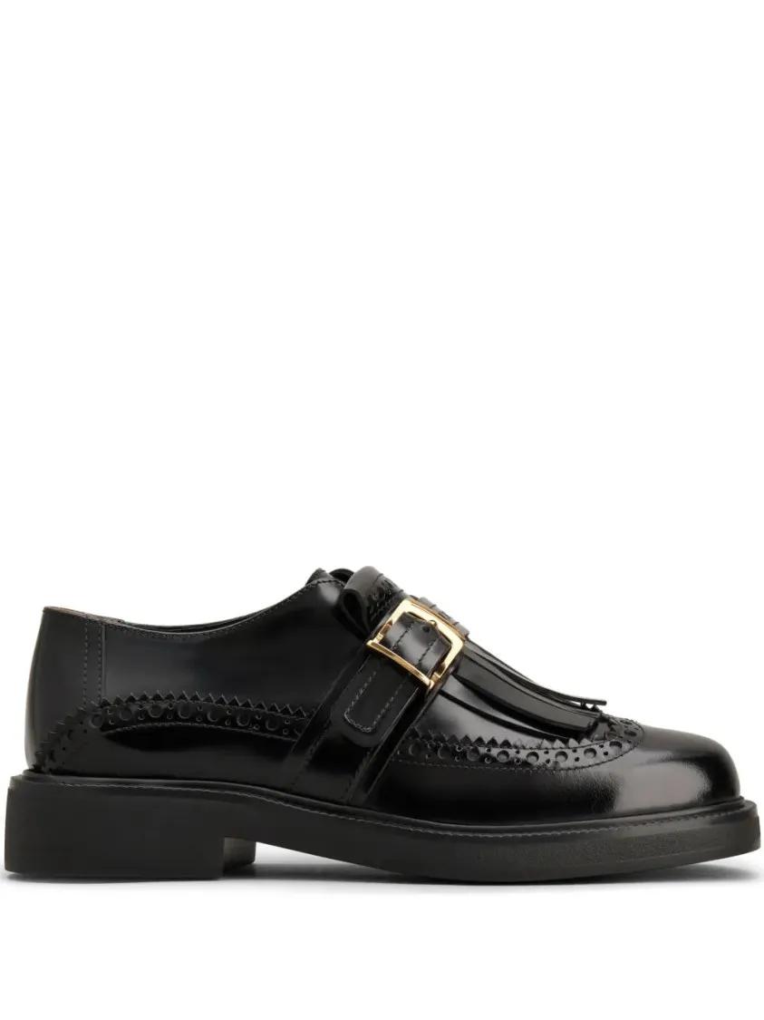 - Polished Black Leather Monkstrap Loafers in zwart