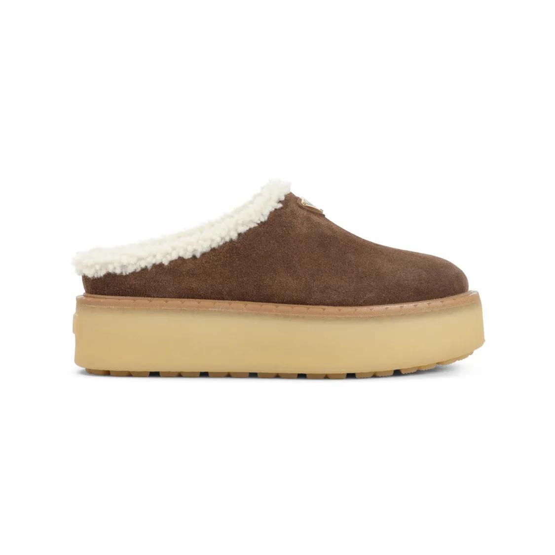 Prada Sandalen - Brown Slippers With Plush Shearling Lining in bruin