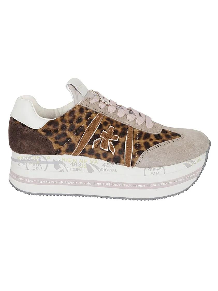 Premiata Low-Top Sneakers - Animal Print Ponyskin Sneakers With Iconic Embosse in bruin