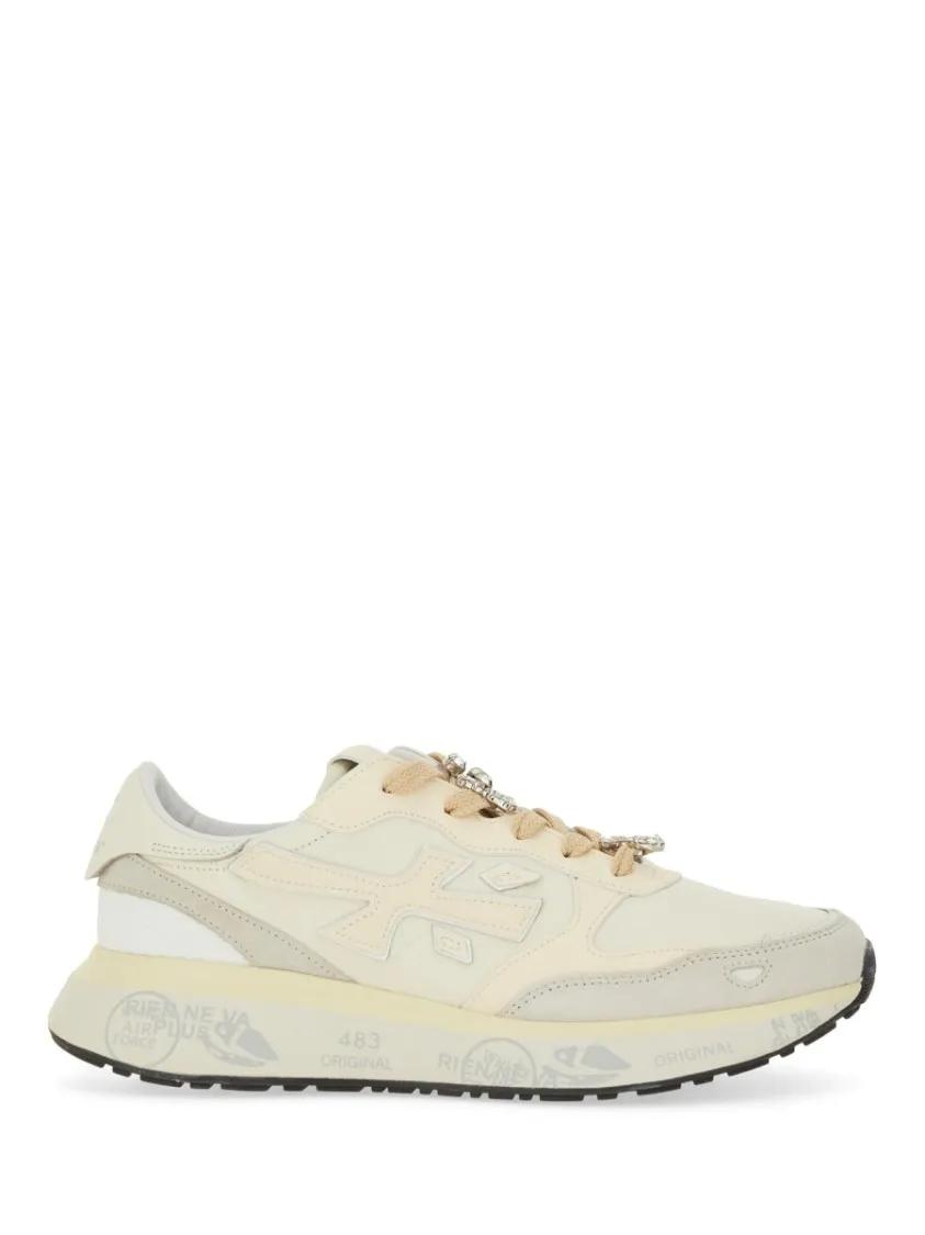 Premiata Low-Top Sneakers - Light Beige Calf Leather Low-Top Sneakers With Met in beige