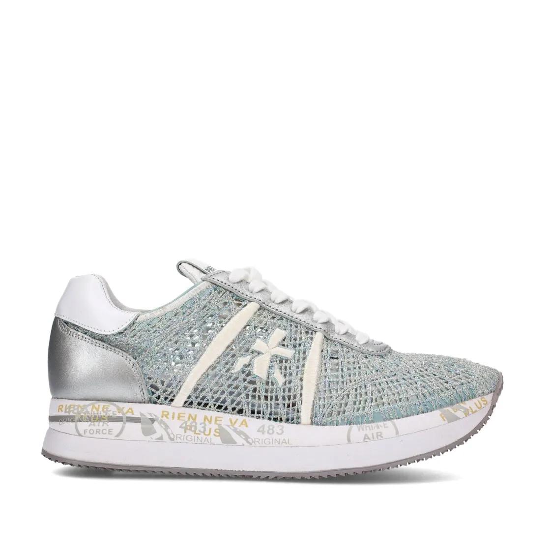 Premiata Low-Top Sneakers - Light Blue Gray Crochet Fabric Conny Sneakers in wit