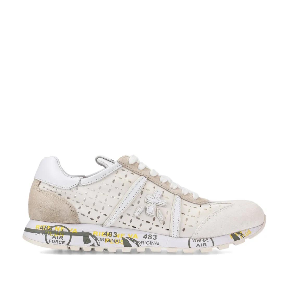 Premiata Low-Top Sneakers - Lucy Sneakers In Laser-Cut Leather And White Suede in wit