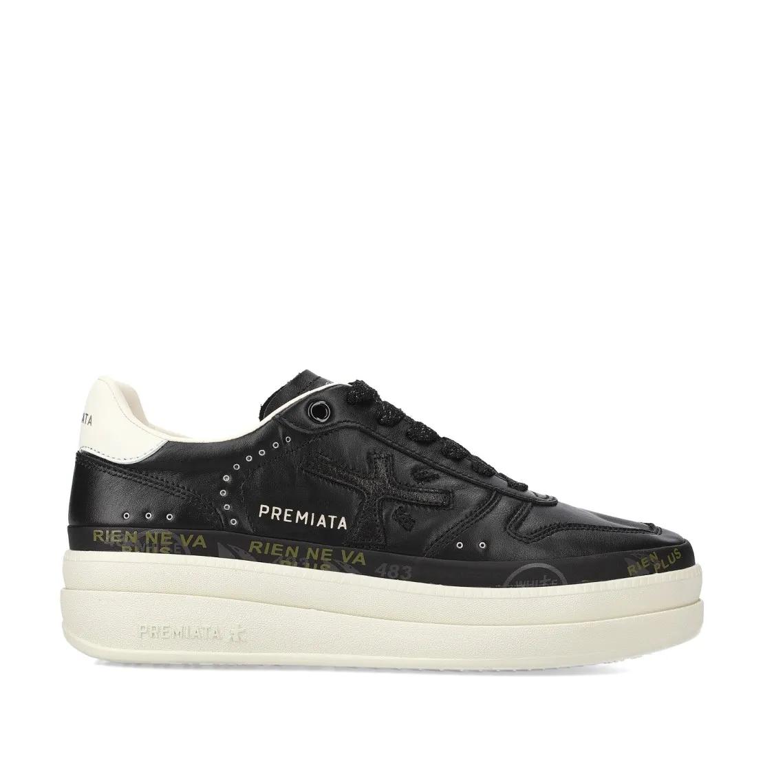 Premiata Low-Top Sneakers - Sneakers Micol In Black Leather Topponcino White in zwart