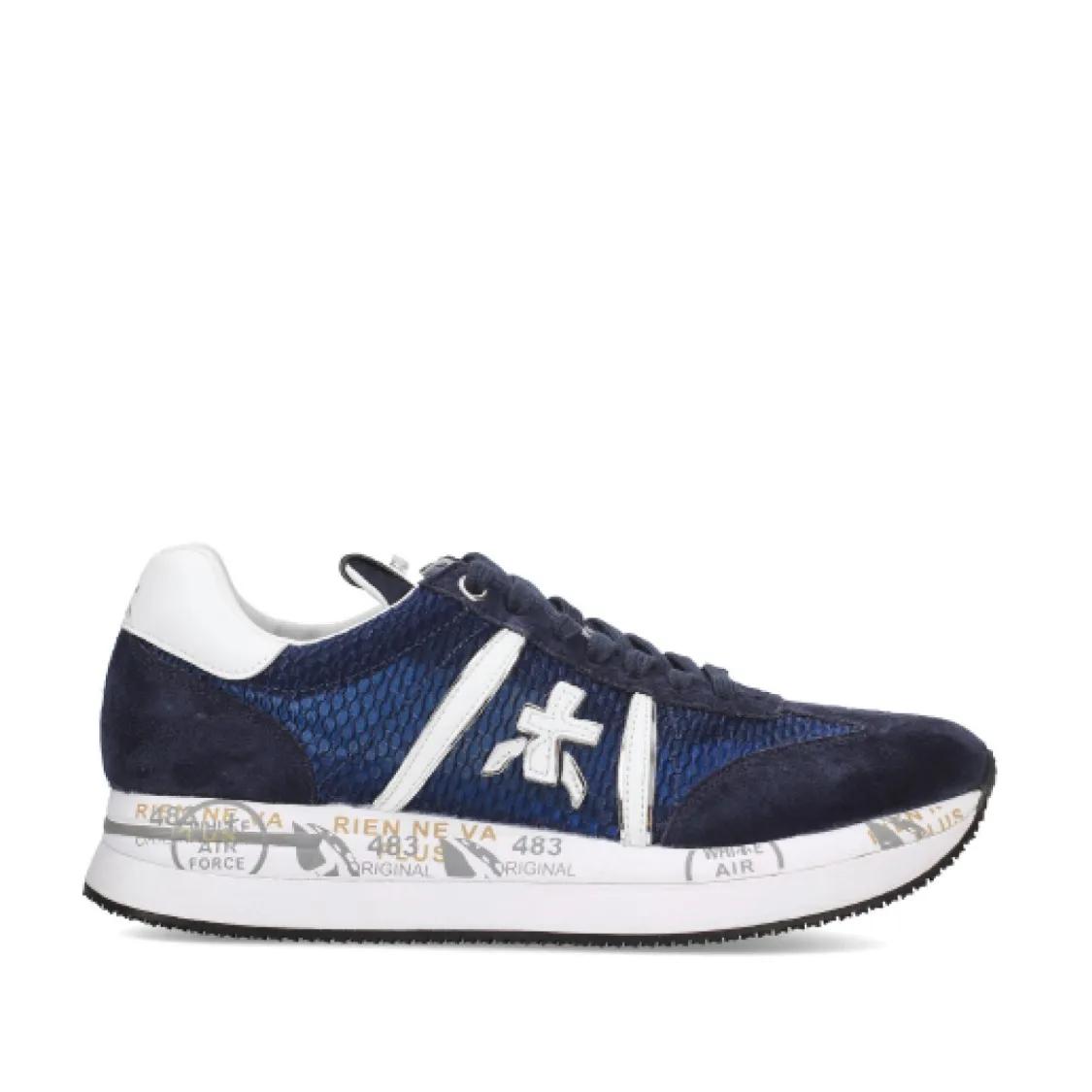 Premiata Low-Top Sneakers - Suede And Blue Fabric Conny Sneakers in blauw