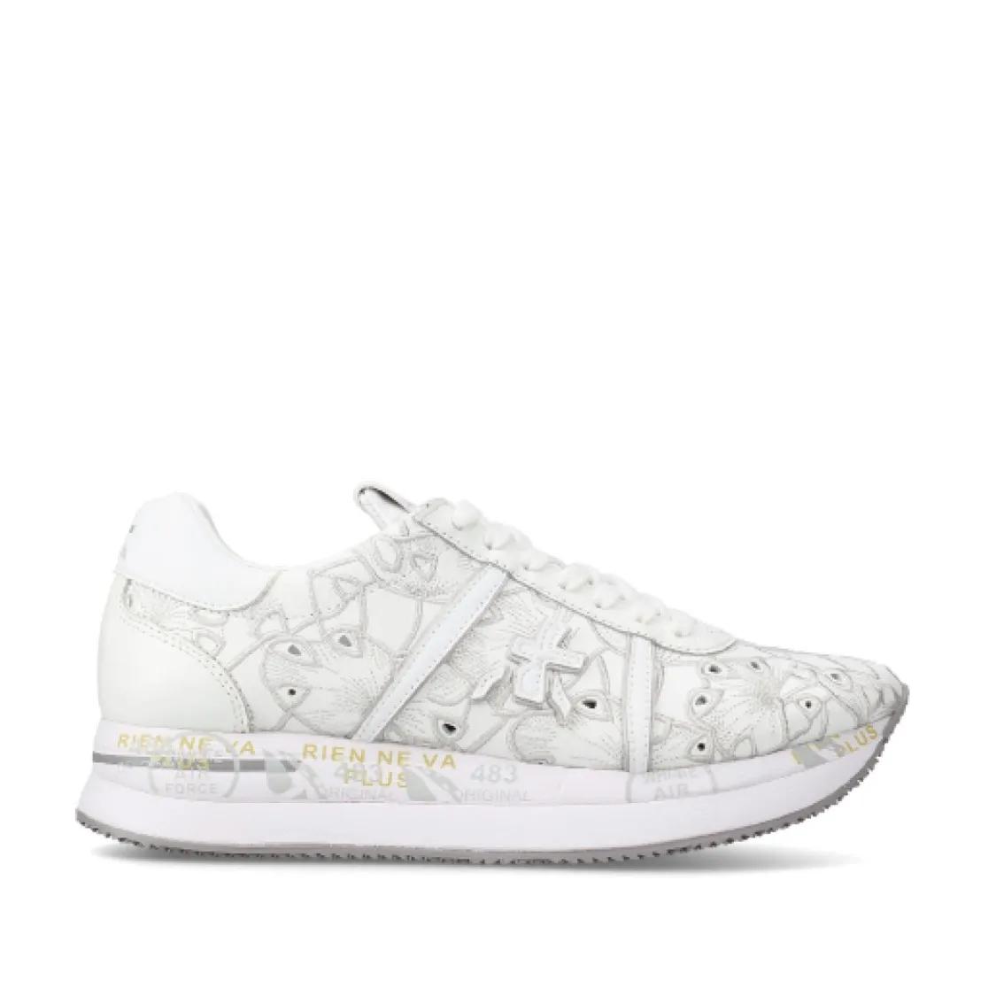 Premiata Low-Top Sneakers - White Lasered Leather Conny Sneakers in wit