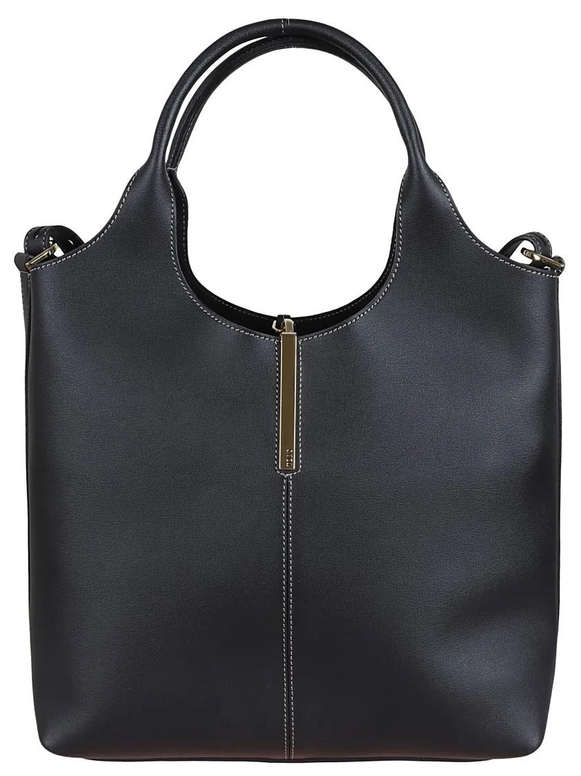 Tod's Hobo bags - Dual Handle Black Leather Handbag With Zip Closure in zwart