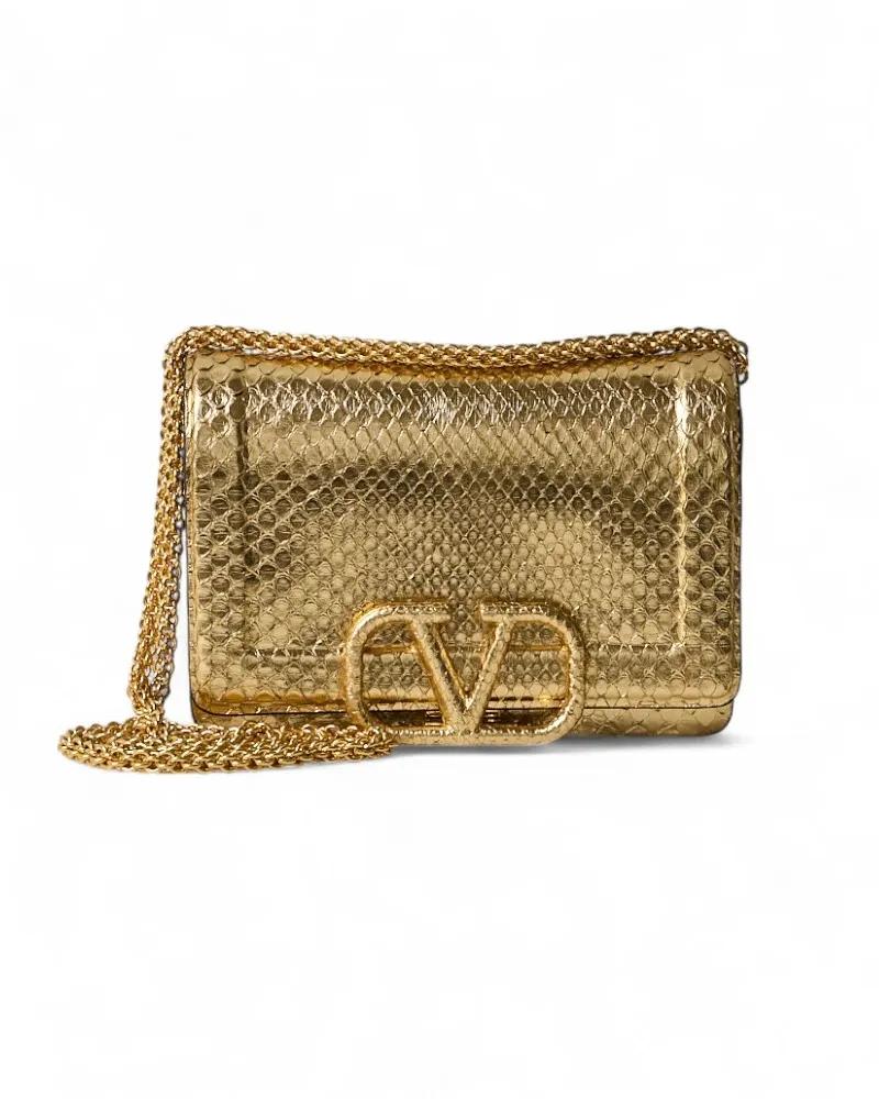 Valentino Garavani Clutches - Vlogo Small Gold Python Clutch in goud