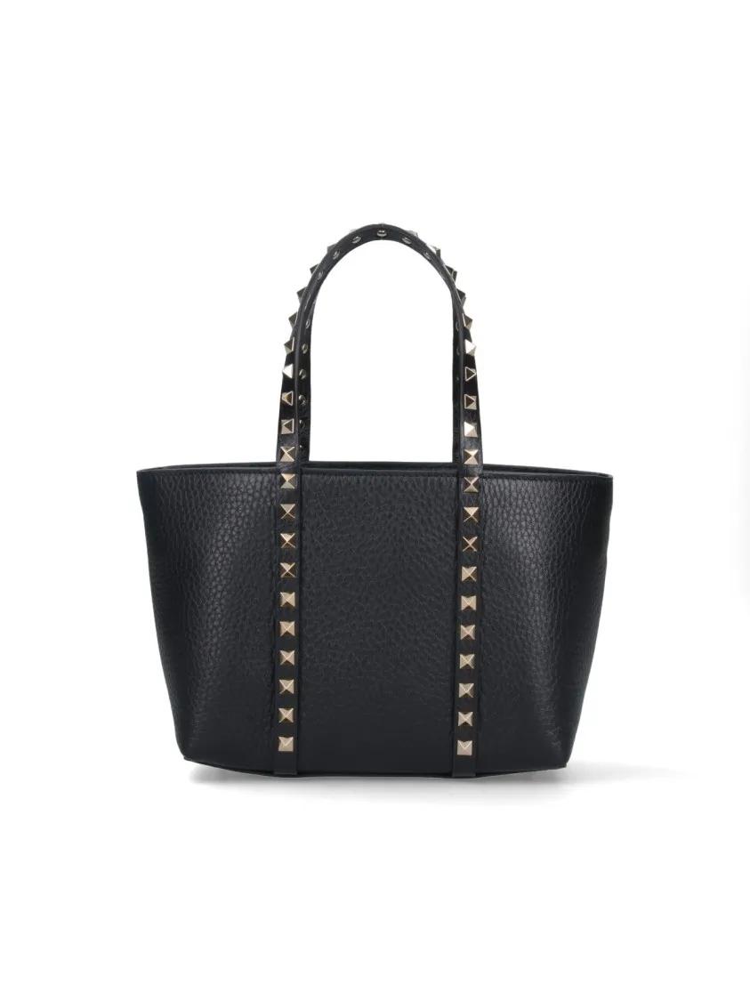 Valentino Garavani Shoppers & Totes - Small 'Rockstud' Top Handle Bag - Black in zwart