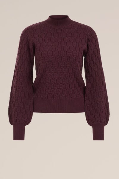 WE Fashion - Dames gebreide trui met structuur - Regular fit - Donkerrood - Biologisch katoen - Maat: M