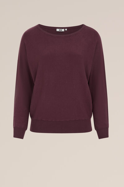 WE Fashion - Dames trui met boothals - Curve - Regular fit - Bordeauxrood - Viscose - Plus Size Maat: 44