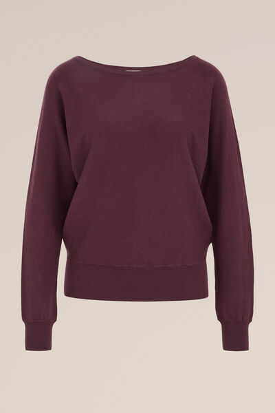 WE Fashion - Dames trui met boothals - Regular fit - Bordeauxrood - Viscose - Maat: XS