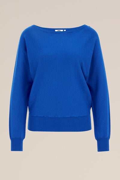 WE Fashion - Dames trui met boothals - Regular fit - Kobaltblauw - Viscose - Maat: XS