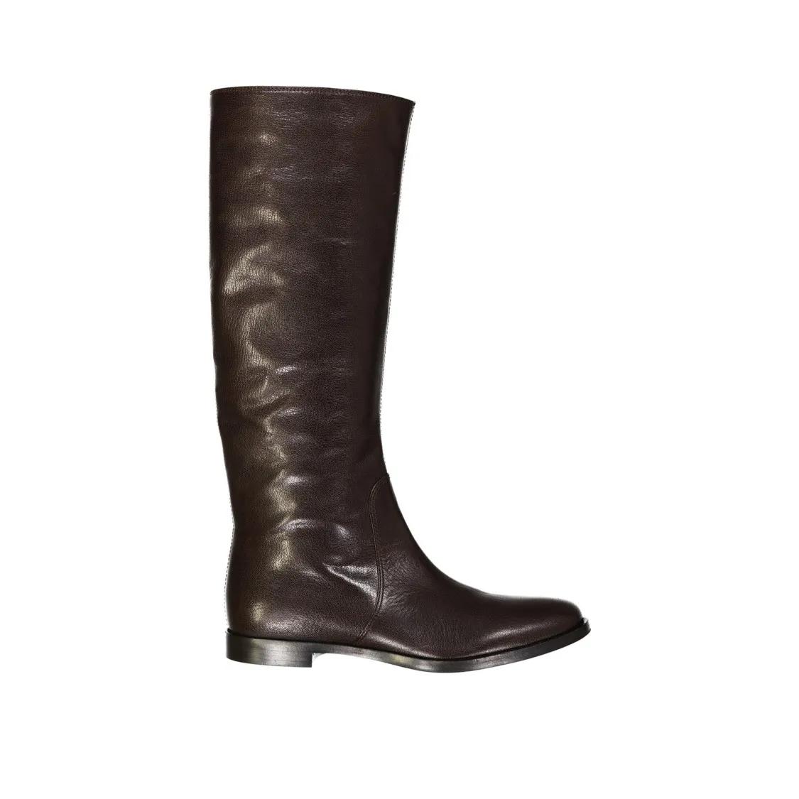 sergio rossi Boots - Leather Boots With Minimalistic Design in bruin