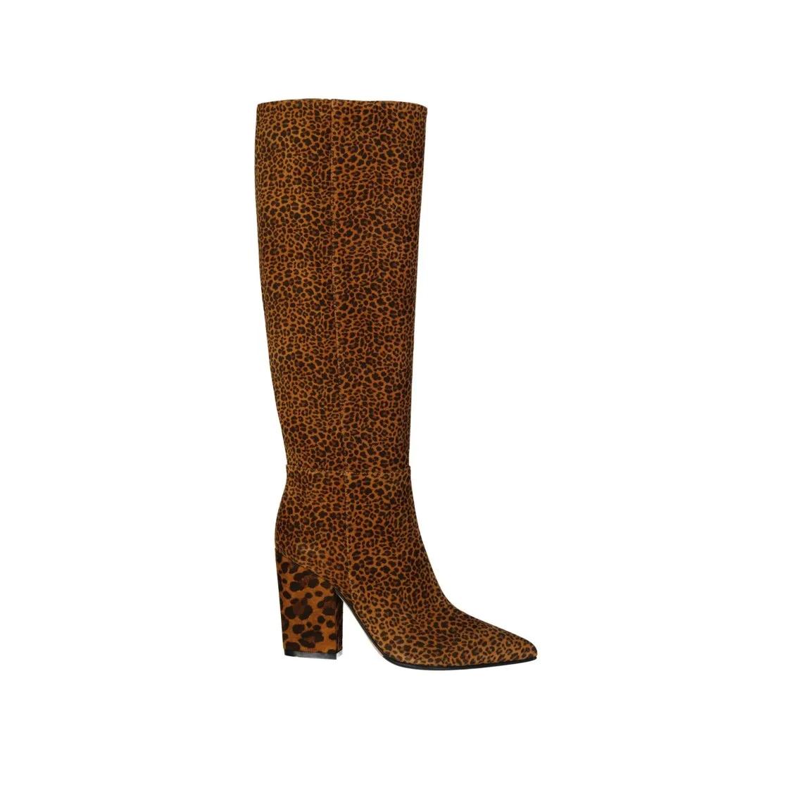 sergio rossi Boots - Leopard-Print Leather Boots With Pointed Toe And C in bruin