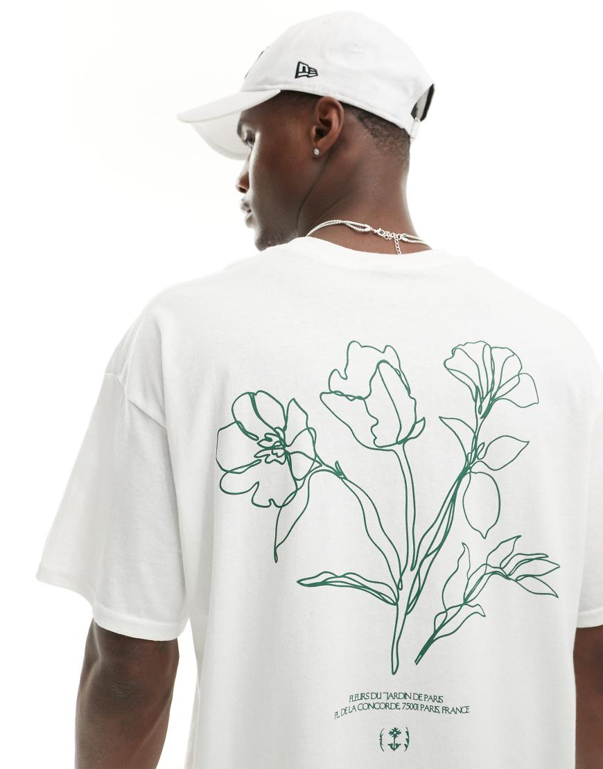 ASOS DESIGN - Oversized-T-Shirt in Weiß mit Blumen-Print auf dem Rücken