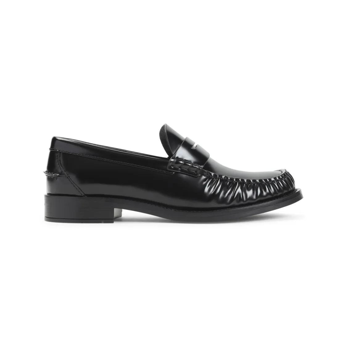 - Brushed Leather Loafers With Penny Strap And Polis in zwart