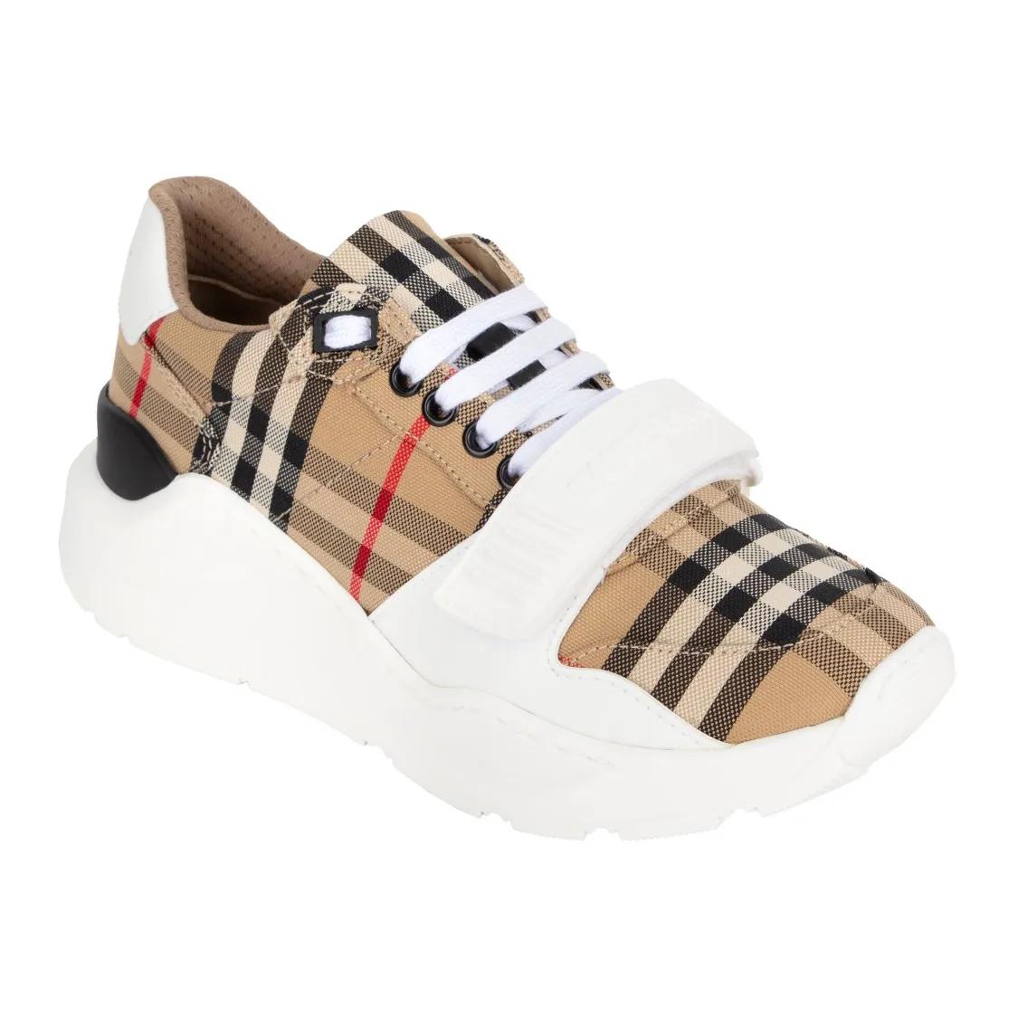 Burberry Low-Top Sneakers - Vintage Check-Pattern Touch-Strap Sneakers in beige