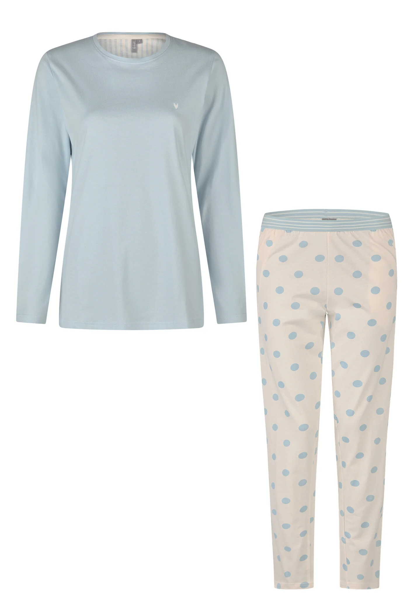 By Louise Dames pyjama set lang lichtblauw gestipt