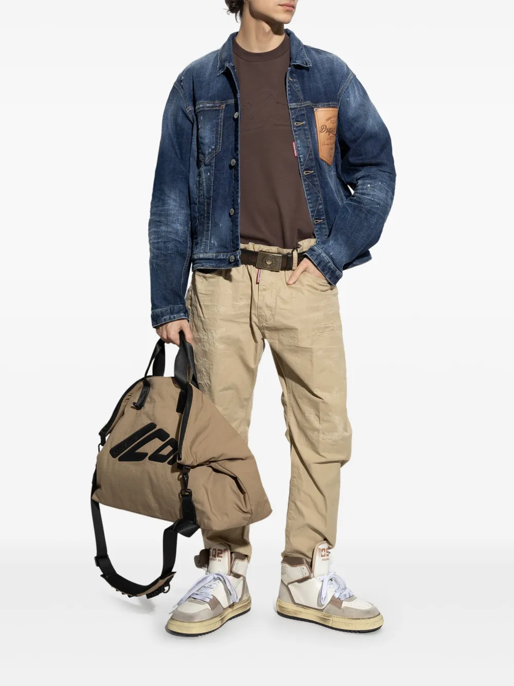 DSQUARED2 Ruimvallende broek met logopatch - Beige