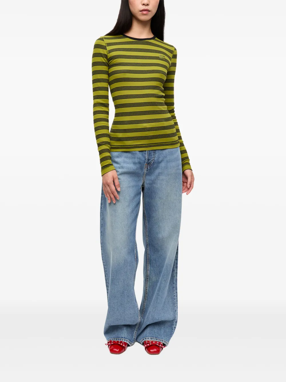 GANNI Gestreept T-shirt - Groen