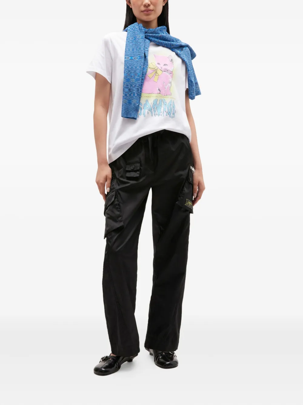 GANNI Kitty T-shirt met kattenstrik - Wit