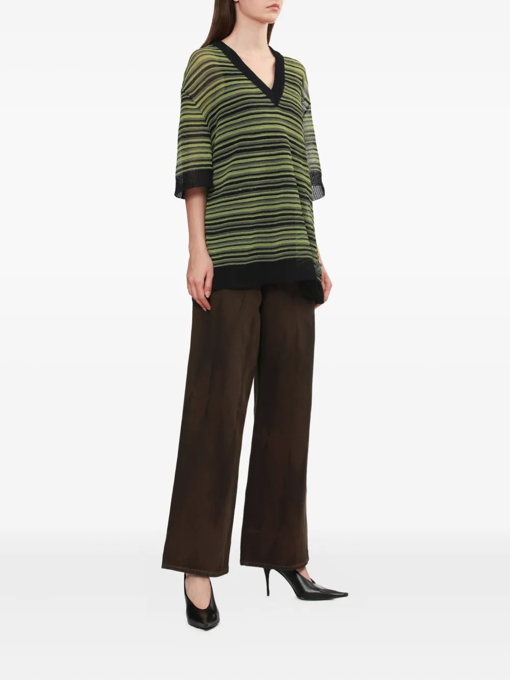 GANNI T-shirt met V-hals - Zwart