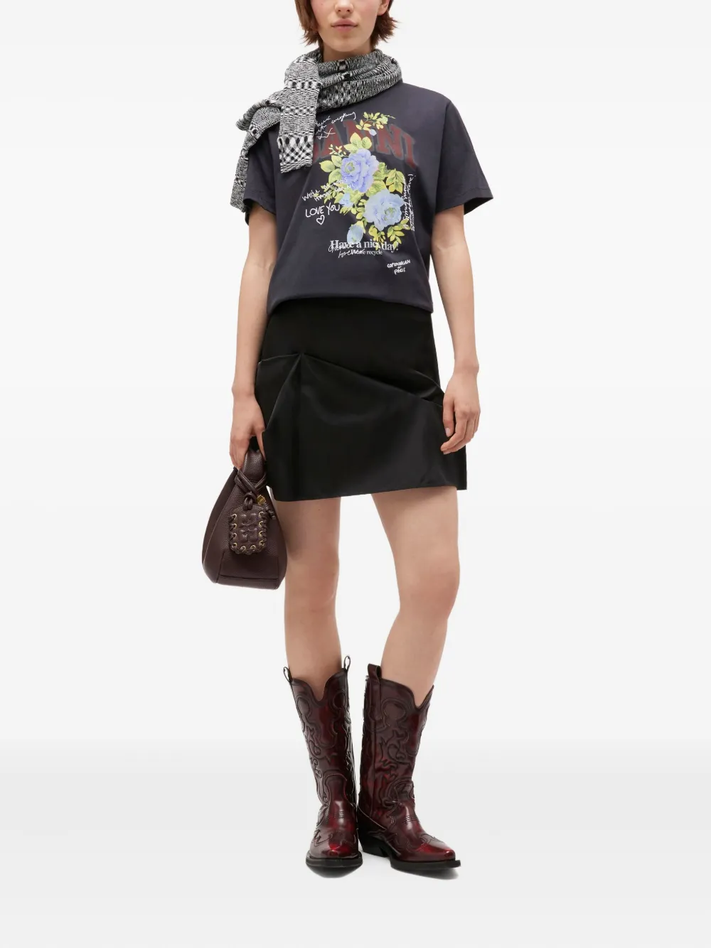 GANNI T-shirt met bloemenprint - Grijs