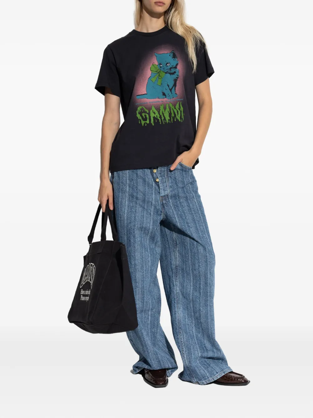 GANNI T-shirt met kattenstrik - Grijs