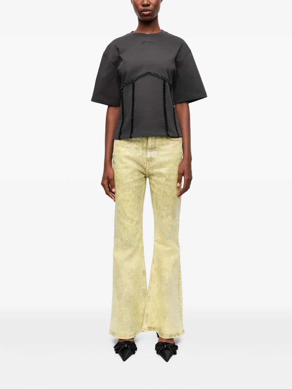 GANNI T-shirt met patch - Zwart