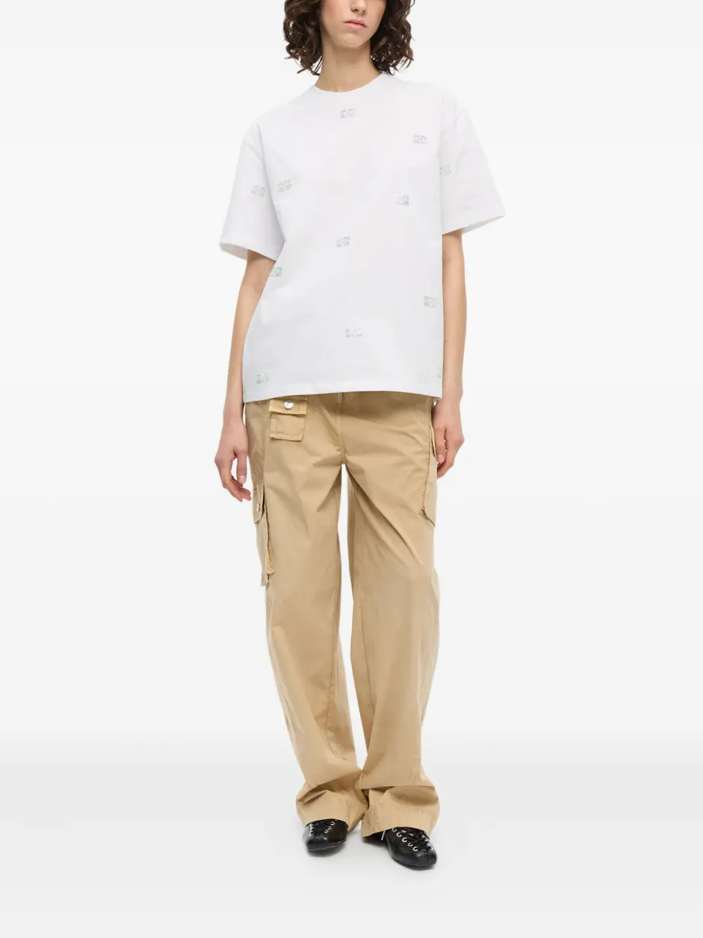 GANNI T-shirt verfraaid met stras - Wit
