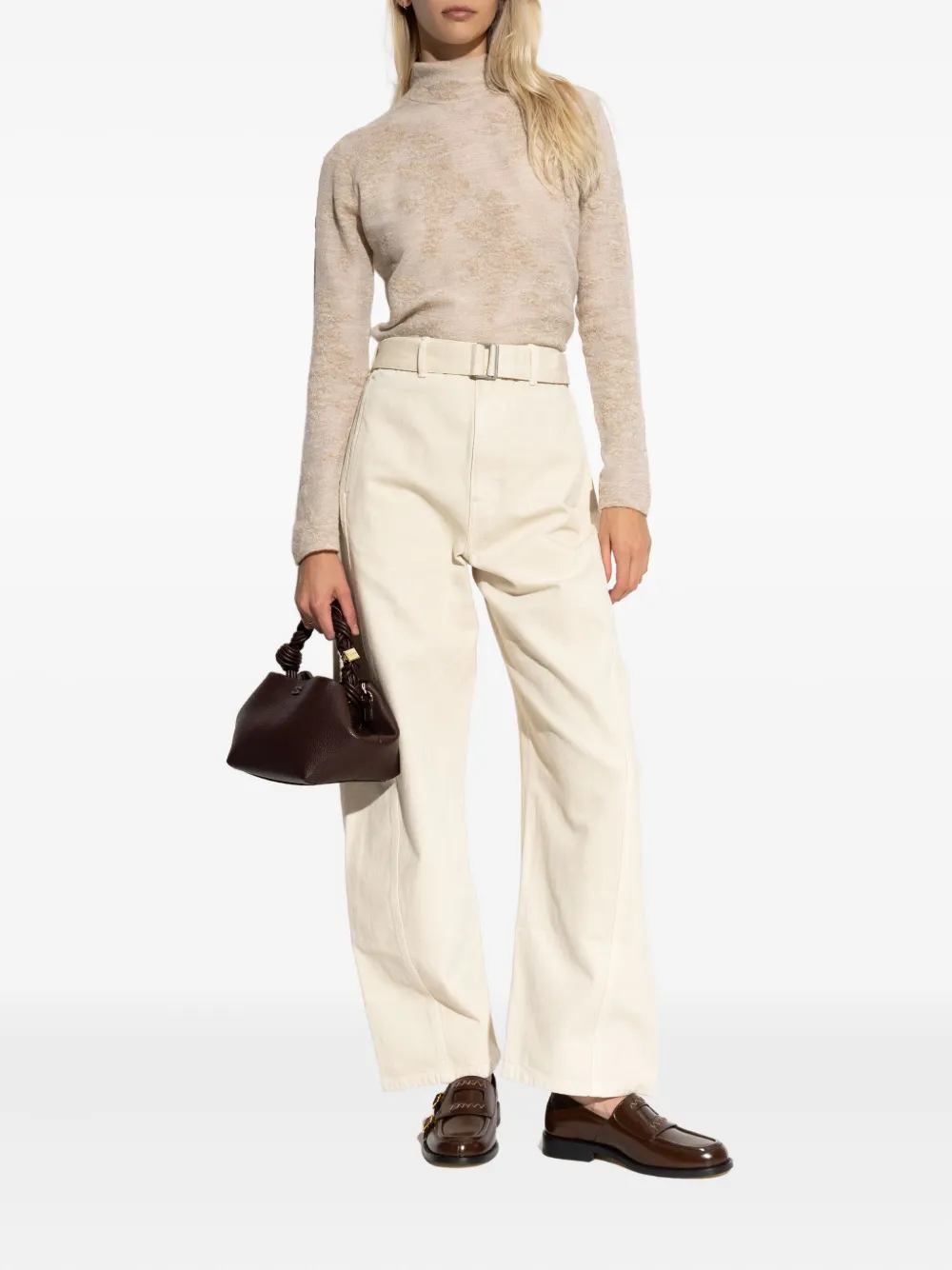 GANNI Trui met hoge hals en knopen - Beige