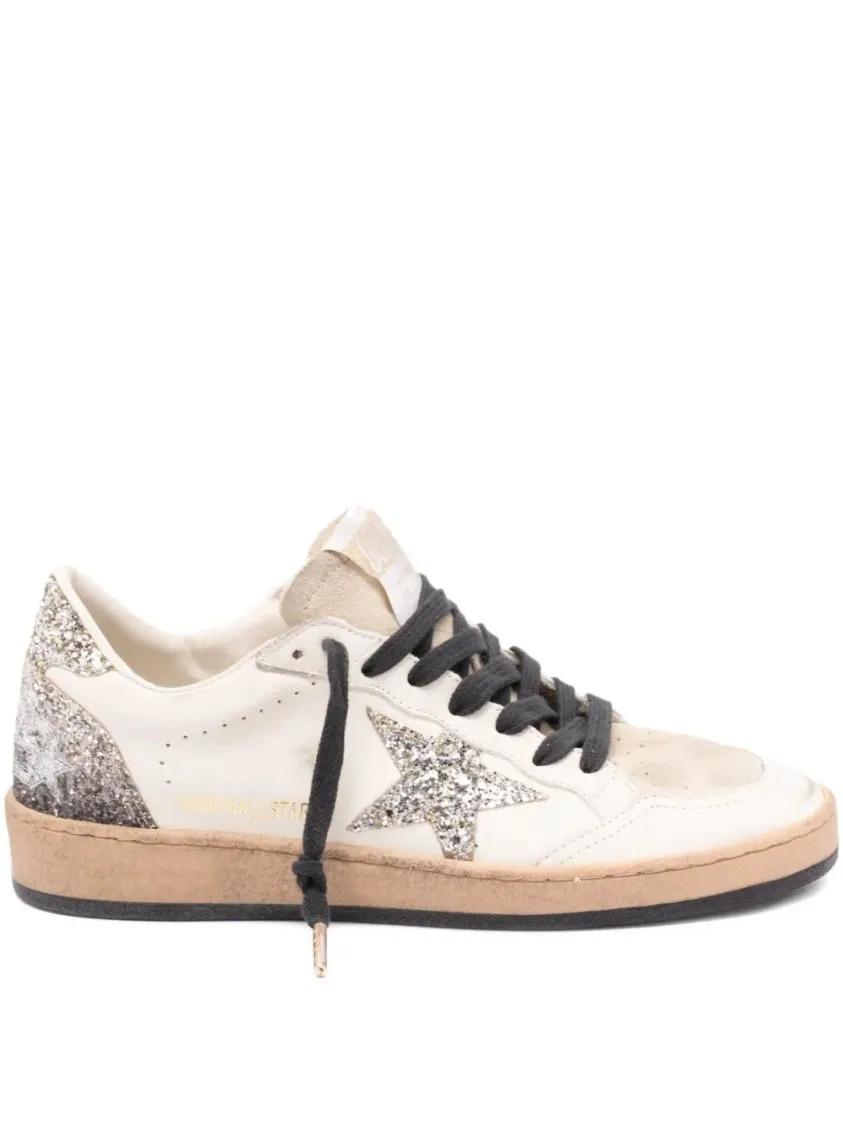 Golden Goose Low-Top Sneakers - Ball Star Glitter-Star Sneakers in beige