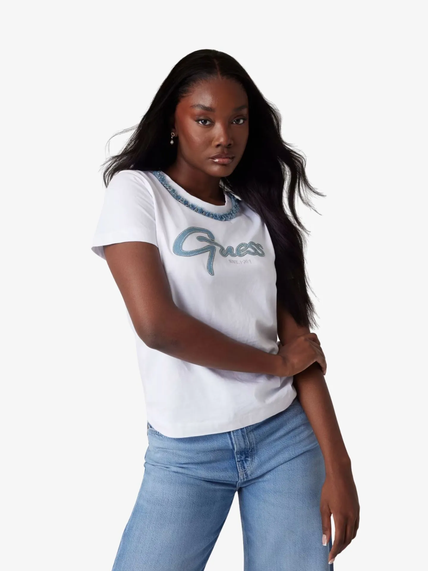 Guess Dames t-shirt jeans chain