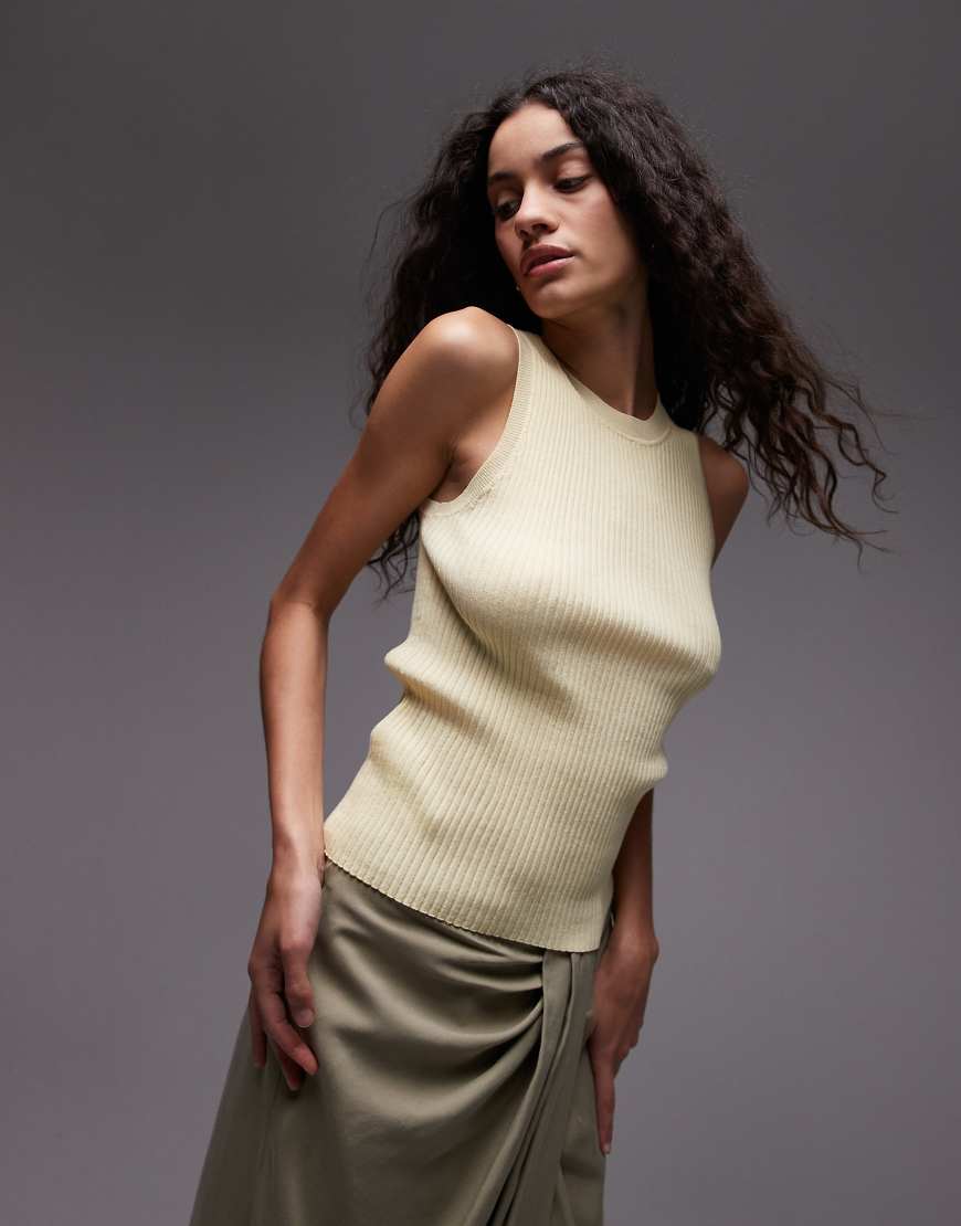 Mango - Fein geripptes Trägertop aus Leinenmix in Blassgelb