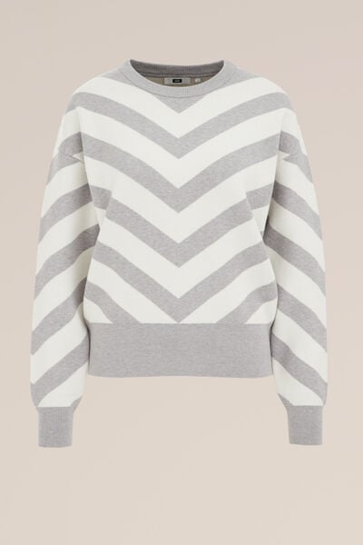 WE Fashion - Dames Gebreide trui met print - Regular fit - Grijs - Livaeco viscose - Maat: XS