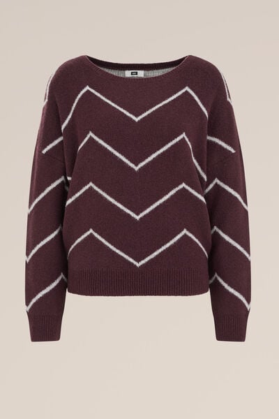 WE Fashion - Dames oversized trui met print - Oversized - Aubergine - Maat: XS