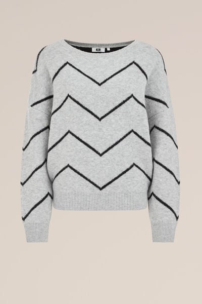 WE Fashion - Dames oversized trui met print - Oversized - Lichtgrijs gemeleerd - Maat: XS