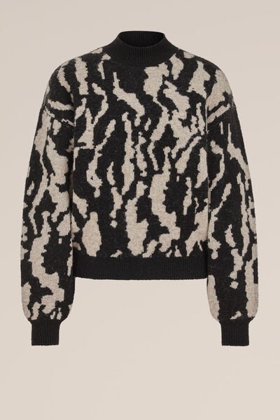 WE Fashion - Dames trui met print - Regular fit - Zwart - Maat: XS
