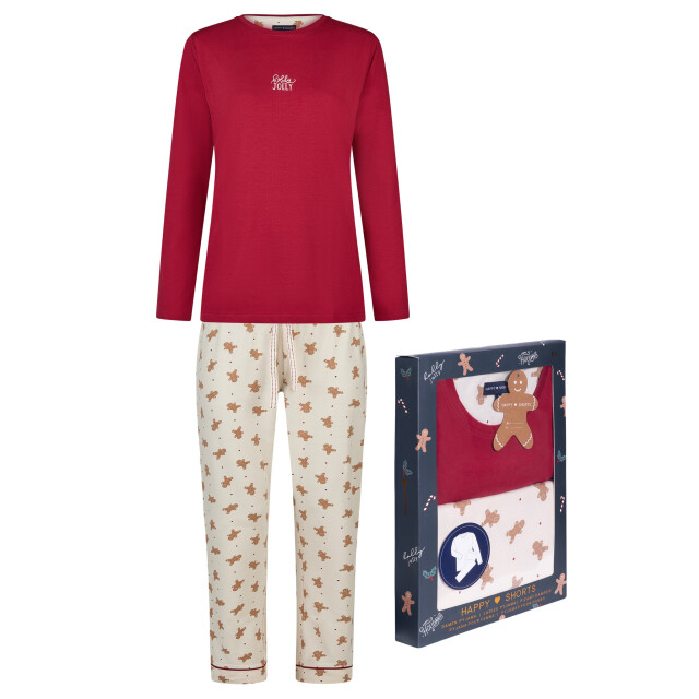 Happy Shorts Dames kerst pyjama set shirt + broek giftbox rood/off-white gingerbread