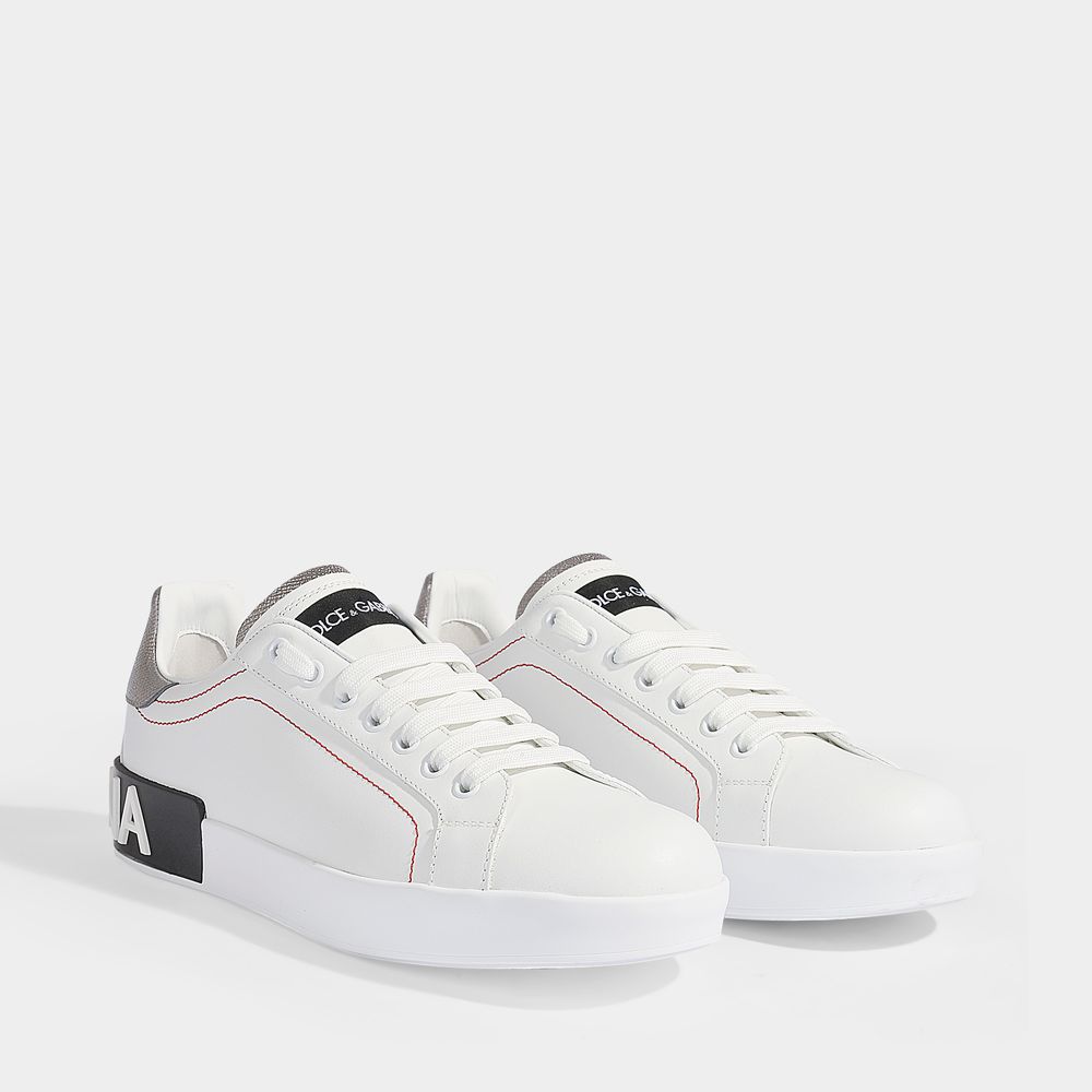Portofino Sneakers - Dolce & Gabbana - Leer - Wit/Zilver