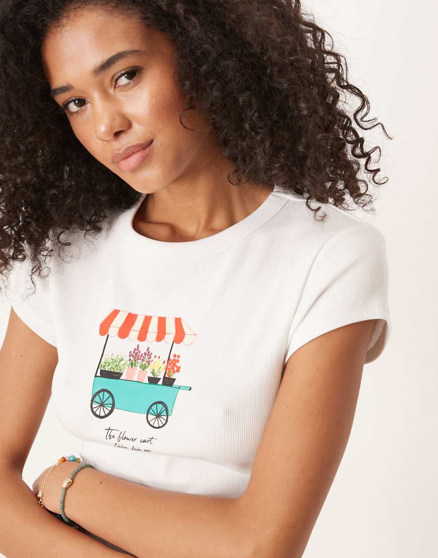 ASOS DESIGN - Kurzes T-Shirt in Weiß mit Blumenwagen-Print