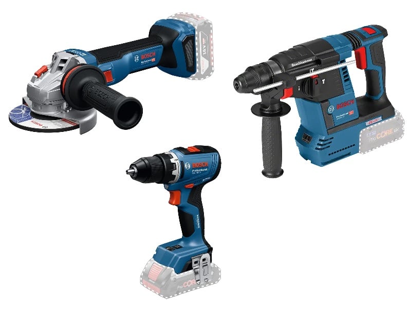 Bosch Blauw 3-delige Comboset GSR 18V-65 Accuboormachine, GBH 18V-26 Boorhamer, GWS 18V-11 Haakse slijper, 2x GBA 18V 5,0Ah-5,5Ah - 0615A500AJ