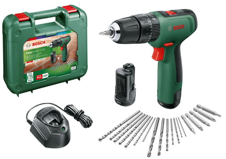 Bosch Groen EasyImpact 1200 | Accu Klopboorschroevendraaier | 2 standen | 12V | 2x 1,5 Ah accu + oplader | In transportkoffer - 06039D3105